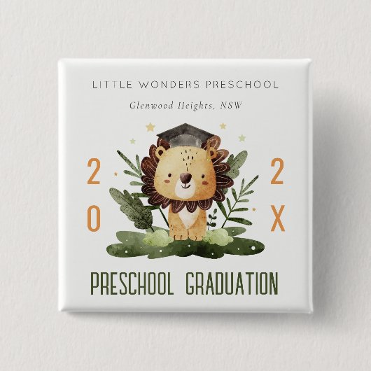 Rustikale Niedlich Kids Lion Foliage Preschool Abs Button (Vorderseite)