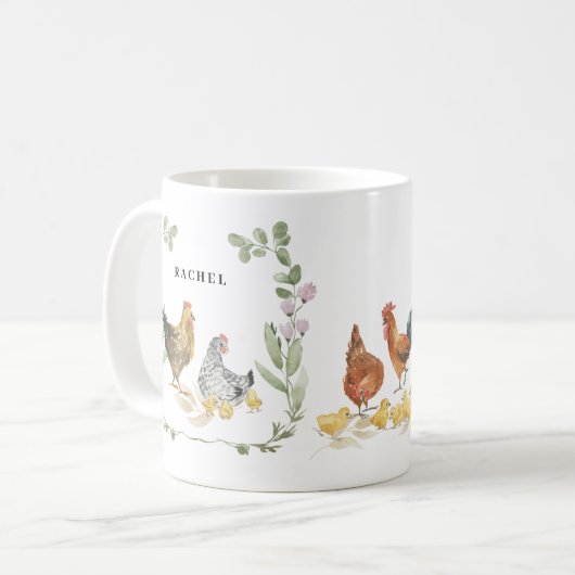 Rustikale Niedliche Hühner Monogramm Name Tasse (Vorderseite Links)