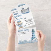 Rustikale Niedliche Teddy Bear Nautical Boat Babyd All In One Einladung (Abreißen)