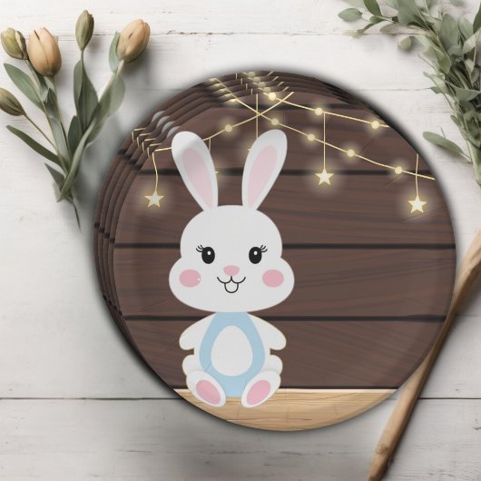 Rustikale Niedliche White Bunny Baby Dusche Pappteller