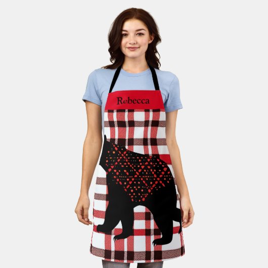 Rustikale Nordwald Schwarzer Bär Silhouette auf Ka Schürze (Getragen)