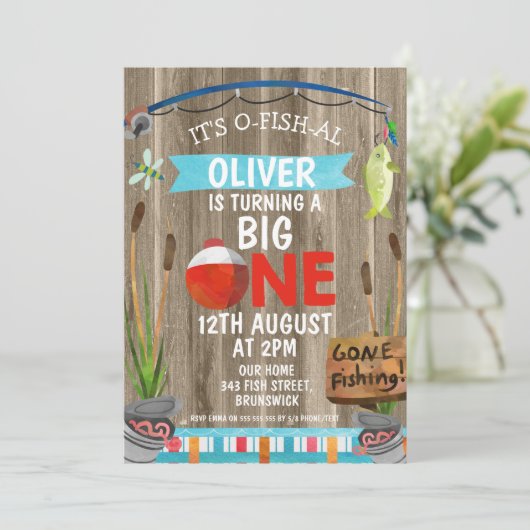 Rustikale O-Fish-Al Einladung zum ersten Geburtsta (Stehend Vorderseite)