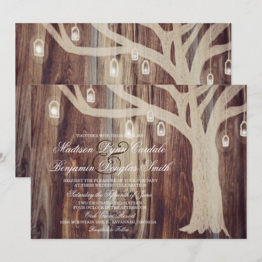 Rustikale Oak Tree Lights Holding Einladungen (Vorne/Hinten)