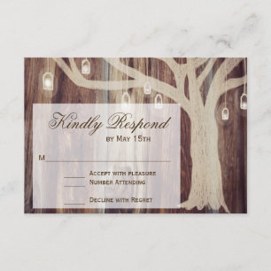 Rustikale Oak Tree Lights Wood Wedding RSVP Cards Karte