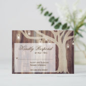 Rustikale Oak Tree Lights Wood Wedding RSVP Cards Karte (Stehend Vorderseite)