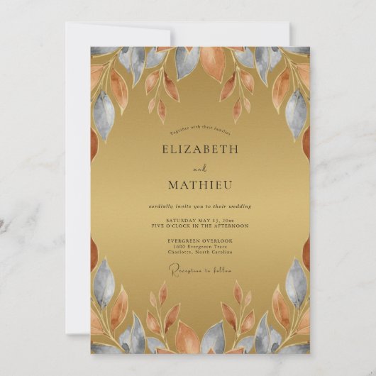 Rustikale Ocker-Schiefer-Blatt-Hochzeit Einladung (Vorderseite)