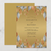 Rustikale Ocker-Schiefer-Blatt-Hochzeit Einladung (Vorne/Hinten)