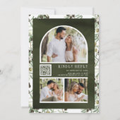 Rustikale Olive Blätter Fotocollage QR Code Hochze Einladung (Rückseite)