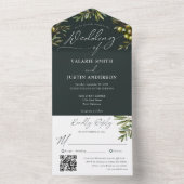 Rustikale Olive Branch Dark Green Wedding All In One Einladung (Innen Boden)