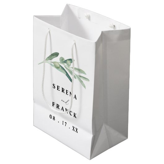 Rustikale Olive Branch Gastgeschenk Hochzeit Gift  Mittlere Geschenktüte (Vorderseite Schrägansicht)