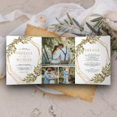 Rustikale Olive Branch Gold Rahmen Hochzeit Dreifach Gefaltete Einladung