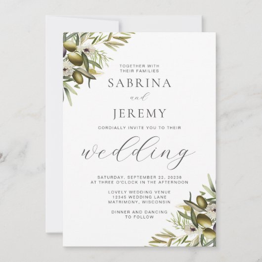 Rustikale Olive Branch Hochzeit Einladung (Vorderseite)