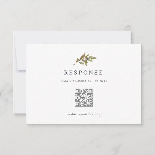 Rustikale Olive Branch Wedding QR Code RSVP Card (Vorderseite)
