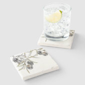 Rustikale Olive Branche Steinuntersetzer (Seitenansicht)