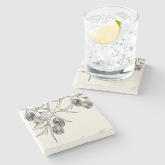 Rustikale Olive Branche Steinuntersetzer (Seitenansicht)