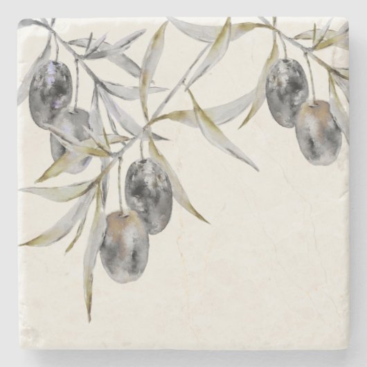 Rustikale Olive Branche Steinuntersetzer (Vorderseite)