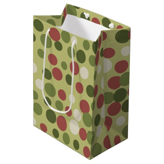 Rustikale Olive Dots Geschenktasche Mittlere Geschenktüte (Vorderseite Schrägansicht)