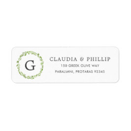 Rustikale Olive Leaf Wreath Monogram Rücksendeadre