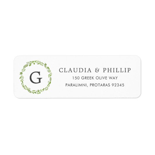 Rustikale Olive Leaf Wreath Monogram Rücksendeadre (Vorne)