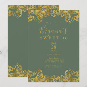Rustikale Olive- und Goldspitze Elegante Sweet 16  Einladung