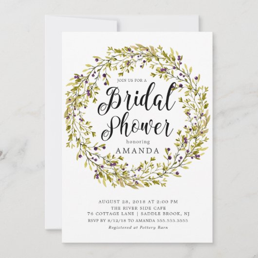 Rustikale Olive Wreath Bridal Dusche Einladung (Vorderseite)