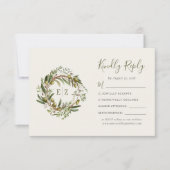 Rustikale Olive Wreath Wedding RSVP Karte (Vorderseite)