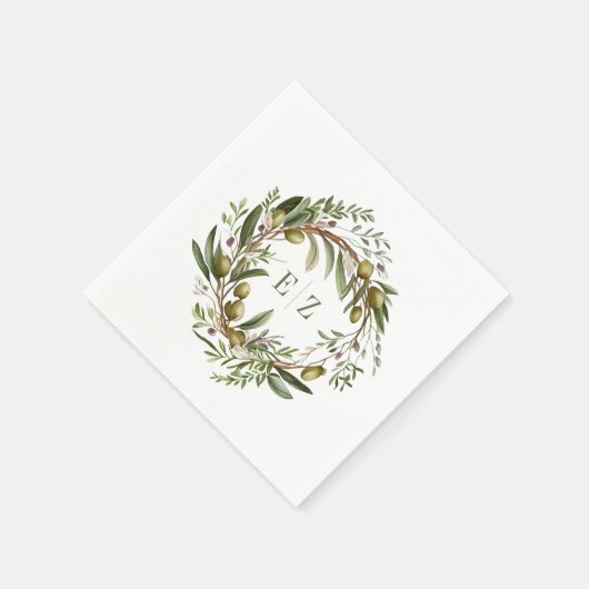 Rustikale Olive Wreath Wedding Serviette (Ecke)