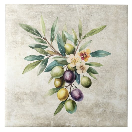Rustikale Oliven Rebenblüten Faux-Textur  Fliese (Vorderseite)