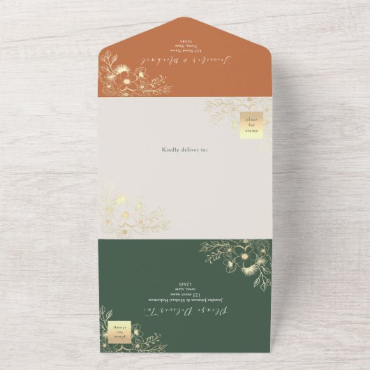 Rustikale Olivenbäume Grün und Terracotta Hochzeit All In One Einladung (Außenbereich)