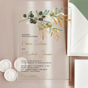 Rustikale Olivenblätter Hochzeit Acryleinladungen