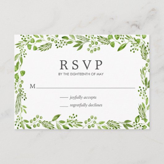 Rustikale Olivenhaine Elegante Hochzeit RSVP Karte (Vorderseite)