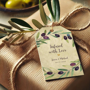 Rustikale Olivenöl-Hochzeitsgeschenke, mit Liebe v Geschenkanhänger