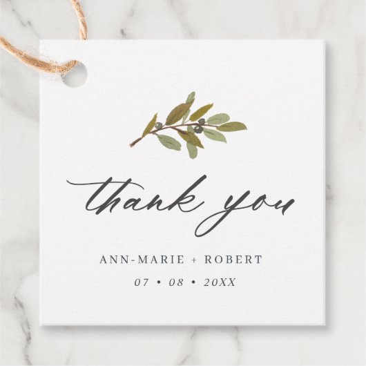 Rustikale Olivenzweig Vielen Dank Gastgeschenk Hoc Geschenkanhänger (Vorderseite)