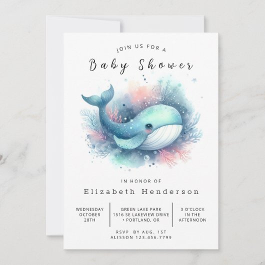 Rustikale Online Whale Baby Dusche Einladung (Vorderseite)