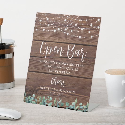 Rustikale Open Bar Greenerity String Lights Weddin Sockelschild (In SItu)