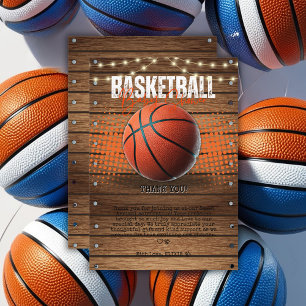 Rustikale Orange Basketball Babydusche Dankeskarte