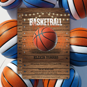Rustikale Orange Basketball Babydusche Einladung