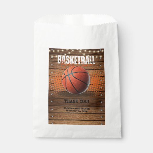 Rustikale Orange Basketball Babydusche Geschenktütchen (Vorderseite)