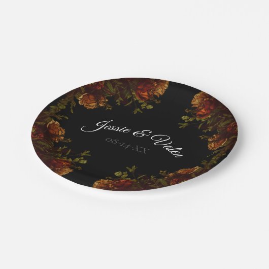 Rustikale Orange Black Elegante Hochzeit Einladung Pappteller (Schrägansicht)