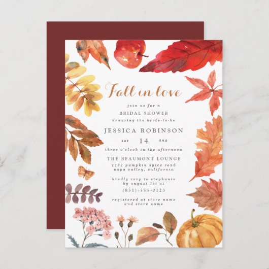 Rustikale Orange-Blätter | Fall-Themed Brautparty Einladungspostkarte (Vorne/Hinten)