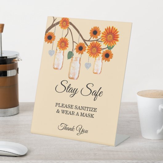 Rustikale Orange Blume Mason Jar Hochzeitsicherhei Sockelschild (In SItu)