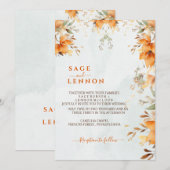 Rustikale Orange Boho Wasserfarbe Blush Hochzeit Einladung (Vorne/Hinten)