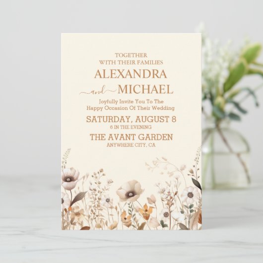 Rustikale Orange Boho Wasserfarbe Blush Hochzeit Einladung (Stehend Vorderseite)