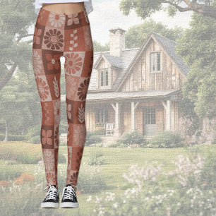 Rustikale Orange Brown Burlap Linen Muster Legging Leggings