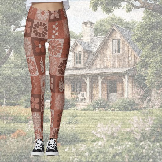 Rustikale Orange Brown Burlap Linen Muster Legging Leggings