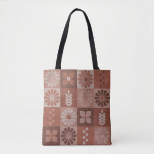 Rustikale Orange Brown Burlap Linen Muster Tote Ba Tasche