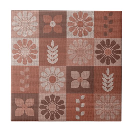 Rustikale Orange Brown Burlap Pattern Keramik Tile Fliese (Vorderseite)