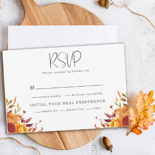 Rustikale Orange Brown Gold Herbstblütenhochzeit RSVP Karte