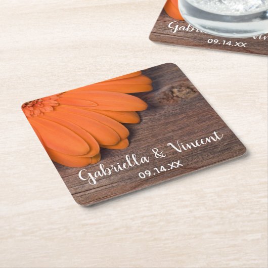 Rustikale Orange Daisy Barn Wood Country Wedding Rechteckiger Pappuntersetzer (angewinkelt)