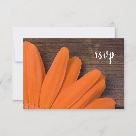 Rustikale Orange Daisy Barn Wood Wedding RSVP Card Karte (Vorderseite)